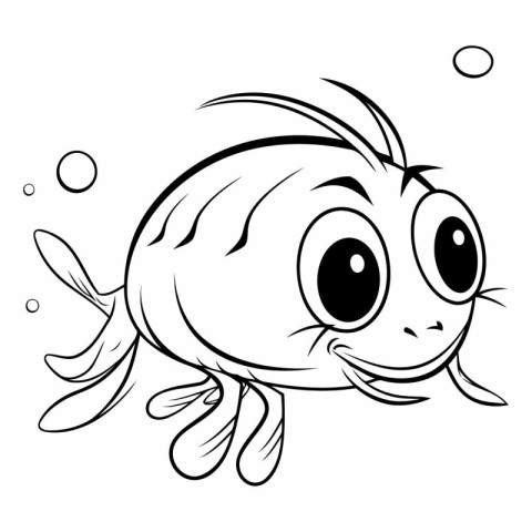 Black and White Cartoon Illustration of Cute Fish Animal Charact