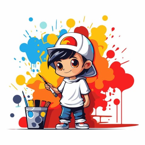 Cute little boy painter with brush and palette.