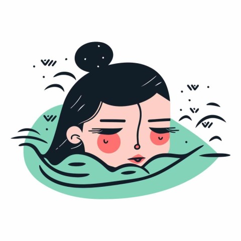 Vector illustration of a woman drowning in the sea. Cute cartoon