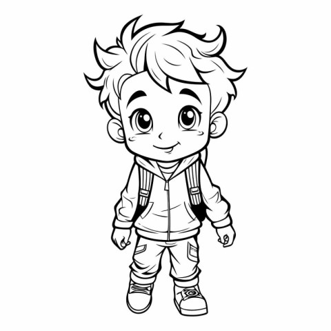 Cute little boy cartoon character for coloring book.