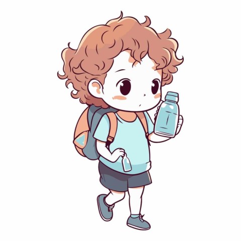 Vector illustration of a boy with a backpack and a bottle of wat