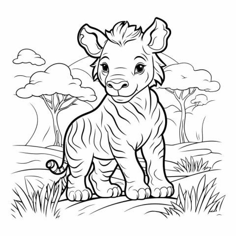 Black and White Cartoon Illustration of Wild African Animal for