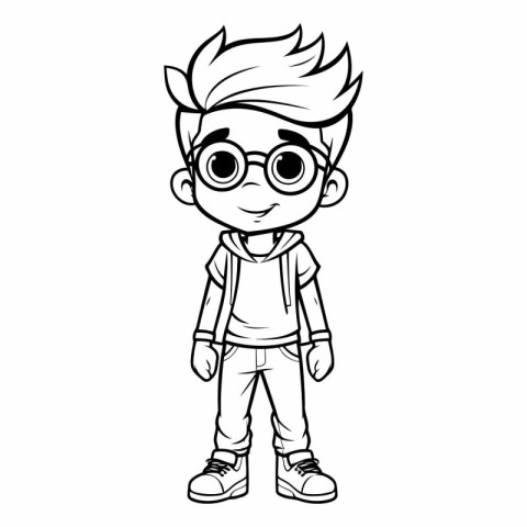 cute little boy with glasses and casual clothes cartoon vector i