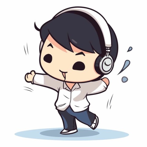 Illustration of a Kid Boy Listening to Music on His Headset