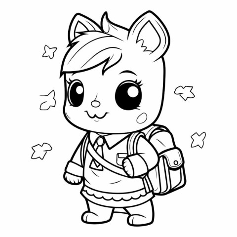 Coloring Page Outline Of cartoon kawaii cat with backpack