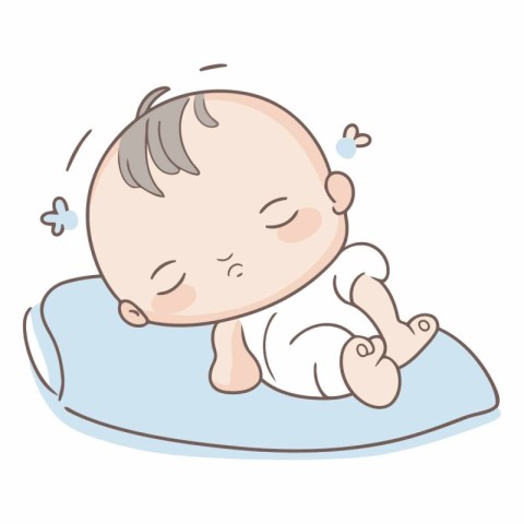 Illustration of a Cute Baby Boy Lying on His Bed