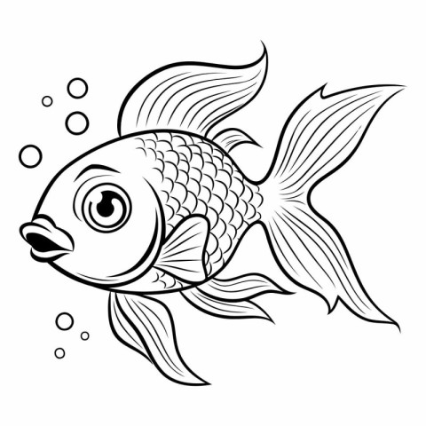 Black and white vector image of a goldfish on a white background