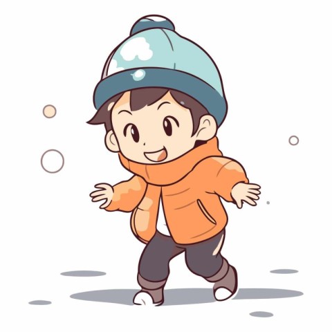 Illustration of a Cute Boy Wearing an Orange Winter Clothes