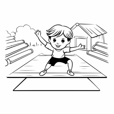 cute little boy jumping in the playground cartoon vector illustr