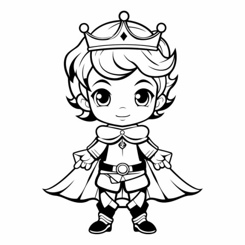 Cute Cartoon Superhero Girl - Black and White Vector Illustratio