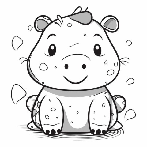 Illustration of a Cute Cartoon Hippopotamus on White Background