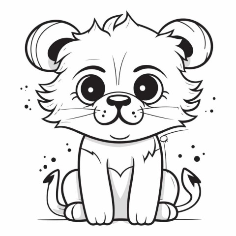 Cute cartoon lion. Black and white vector illustration for color