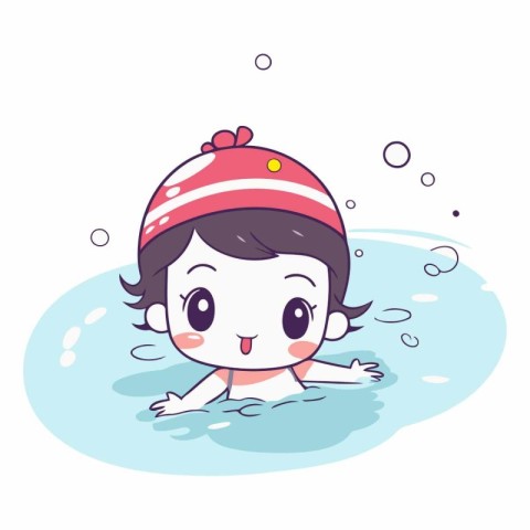 Illustration of a Cute Kid Swimming in a Swimming Pool