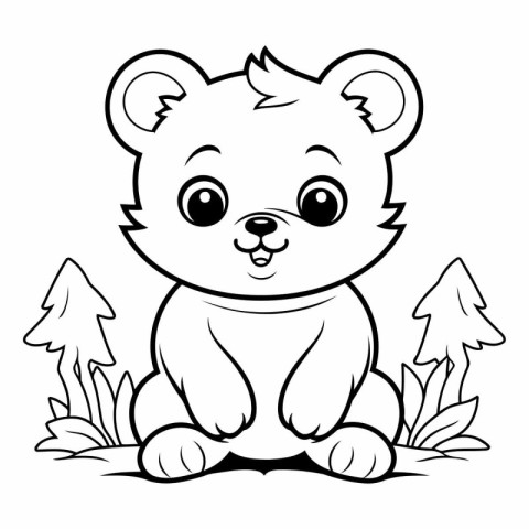 Black and White Cartoon Illustration of Cute Bear Animal Charact