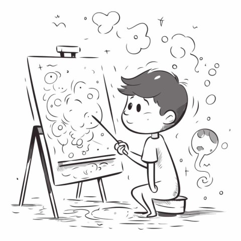 Illustration of a boy painting a picture on a white background.