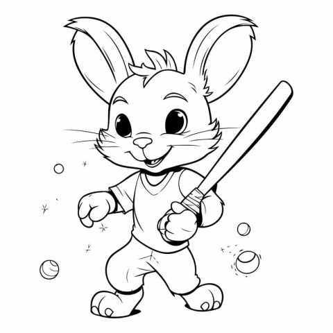 Vector illustration of Cartoon rabbit playing baseball. Coloring