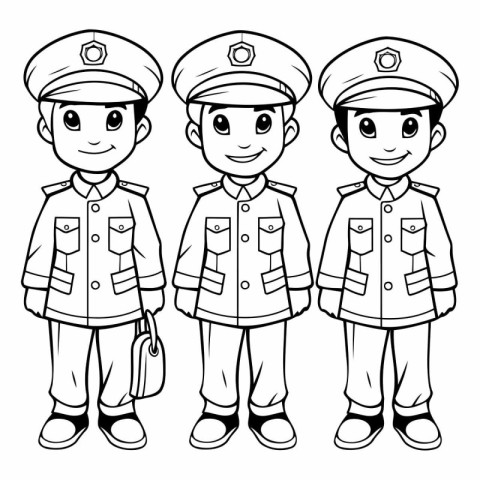 Vector illustration of Stickman Kids in Police Uniform - Colorin