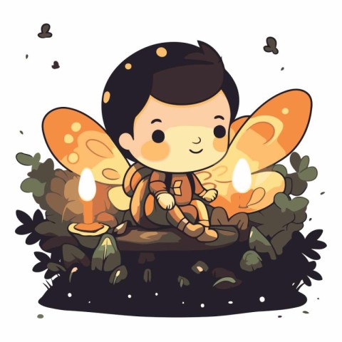 Illustration of a Cute Little Boy Wearing a Butterfly Costume an