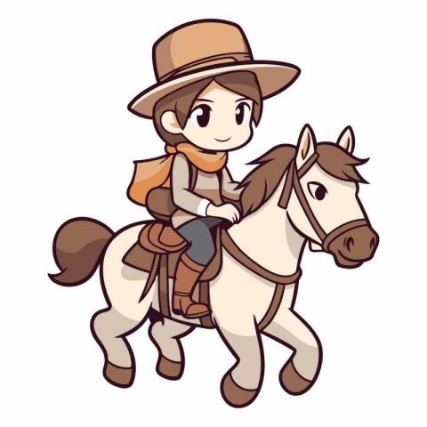 Illustration of a Little Boy Riding a Horse with a Cowboy Hat