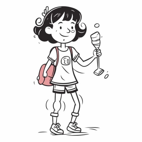 Cute little girl playing badminton. Vector sketch illustration.