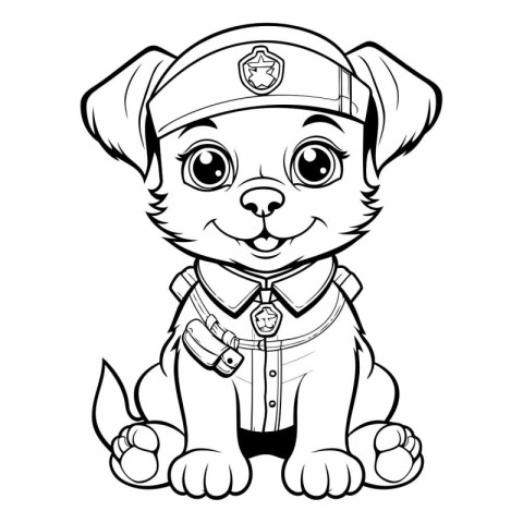 Black and White Cartoon Illustration of Cute Puppy Sailor Dog Co