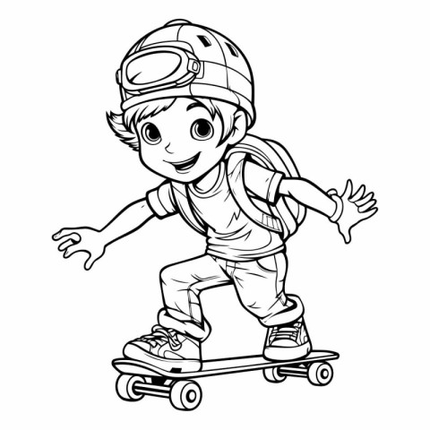 Boy in a helmet and skateboard on a white background