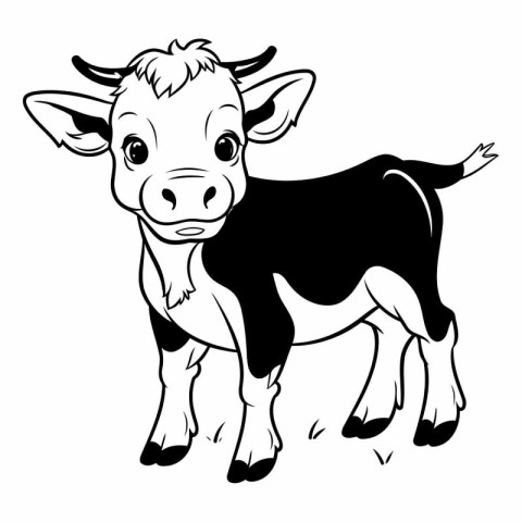 Vector image of a black and white cow on a white background.