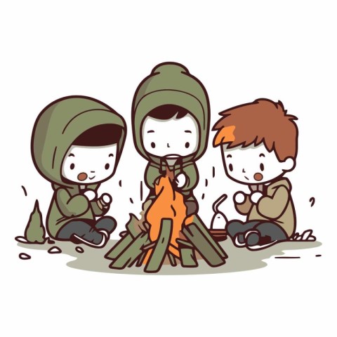 Illustration of Stickman Kids Camping Around the Campfire.