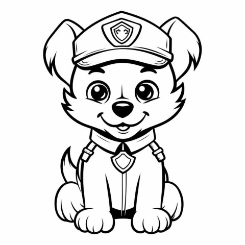 Black and White Cartoon Illustration of Cute Puppy Sailor Animal