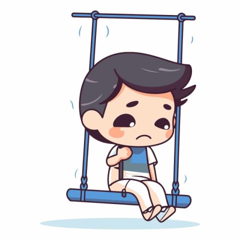 Sad Boy Sitting on Swing - Mascot Character Illustration design