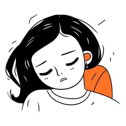 Illustration of a girl with closed eyes on white background. Vec