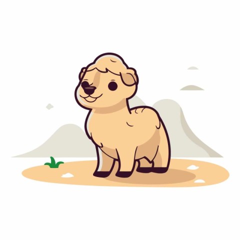 Cute cartoon sheep on the beach in a flat style.