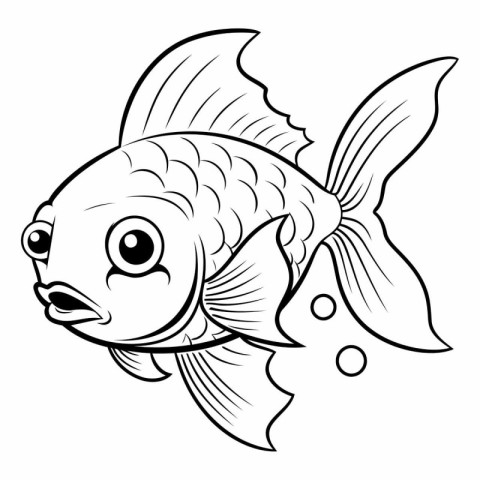 Black and White Cartoon Illustration of Cute Fish Animal Charact