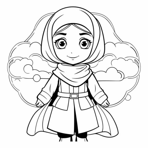 Coloring Page Outline Of cartoon muslim girl.