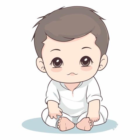 Cute baby boy sitting on the floor. Vector cartoon illustration.