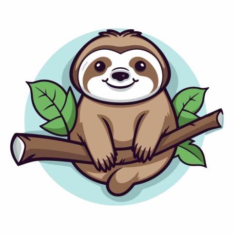 Cute cartoon sloth sitting on a branch.