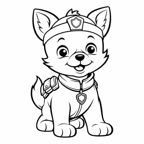 Black and White Cartoon Illustration of Cute Puppy Police Dog An