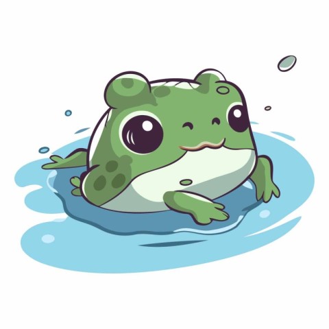 Frog in the water. Cute cartoon character.