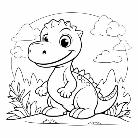 Coloring Page Outline Of Cute Cartoon Dinosaur Vector Illustrati