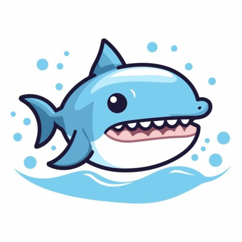 Cartoon shark swimming in the sea isolated on white background.