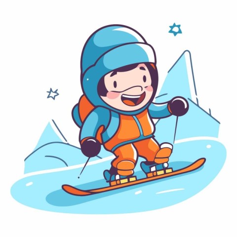 Cartoon skier boy in winter sport activity.