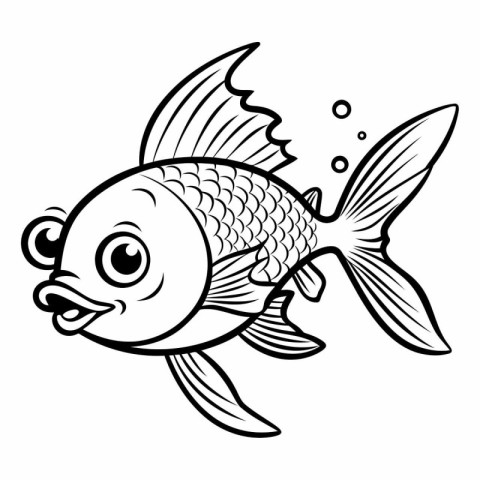 Cute cartoon fish. Black and white vector illustration for color