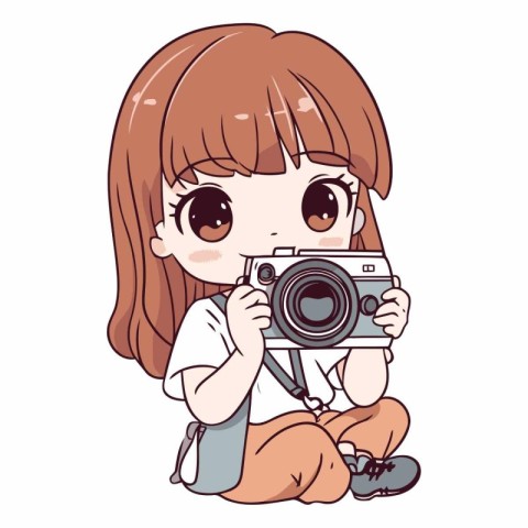 Illustration of a cute little girl taking a photo with a camera