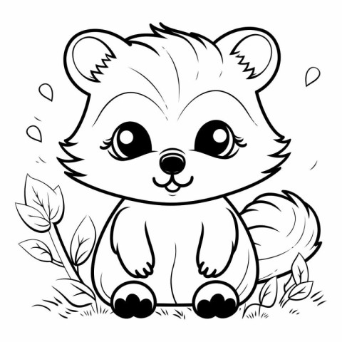 Cute little raccoon sitting on the grass.