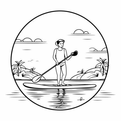 woman in stand up paddle board on the beach vector illustration