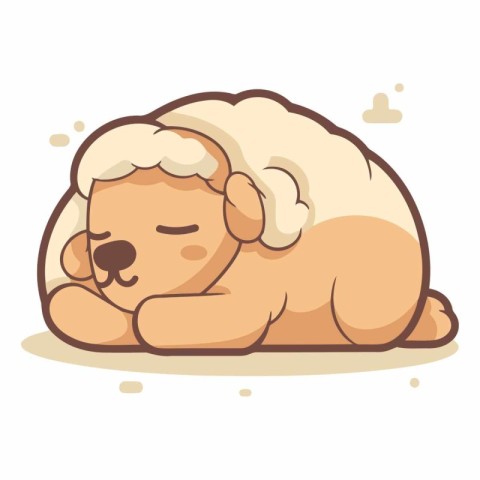 Sheep sleeping on the floor. Cute cartoon vector illustration.