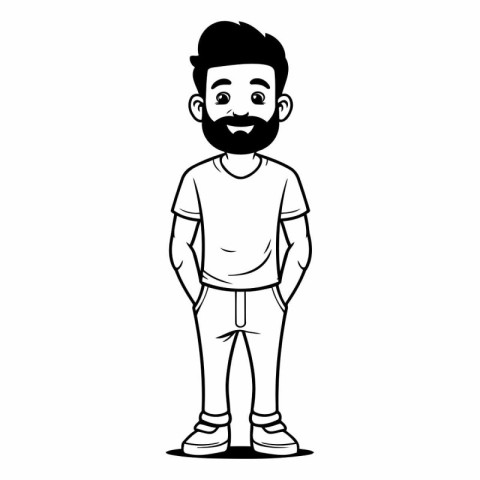 young man with beard avatar cartoon character in black and white