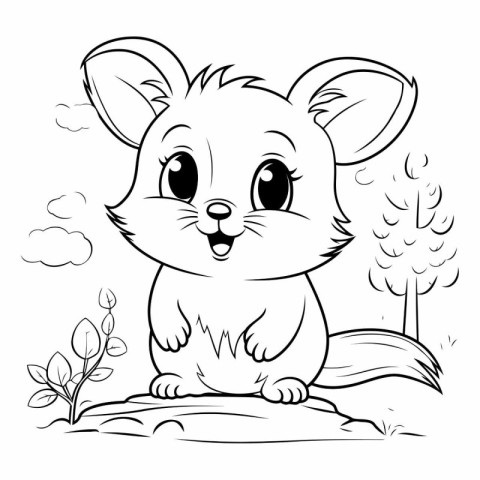 Vector illustration of Cute little hamster sitting on the rock i