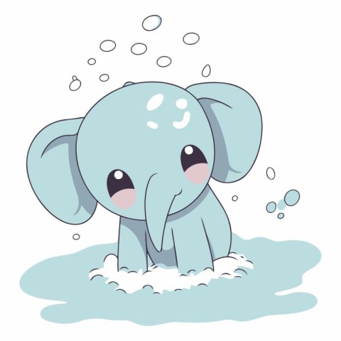 Cute elephant in water on a white background.