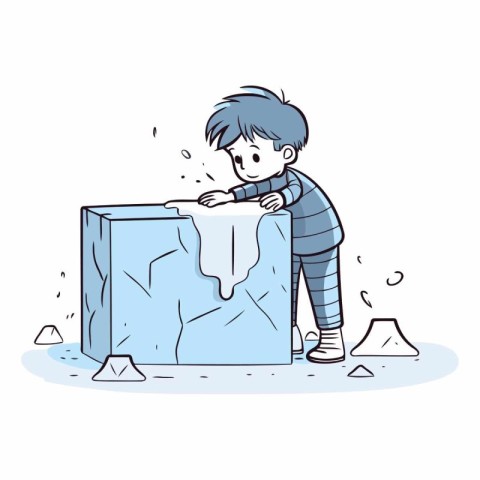 Illustration of a boy playing with ice cubes.